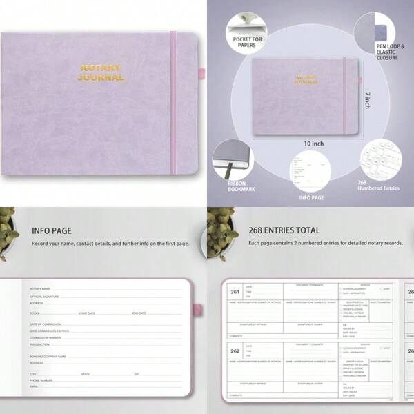 Notary Journal - Official Notary Public Record Book With Numbered Pages - Notary Journal Log Book For Notarial Acts And Records Notary Supplies - 268 Entries, Hardcover, 7"X10", Purple