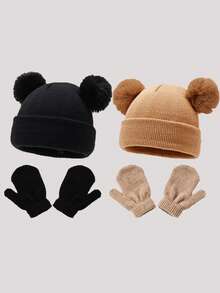 4 piezas/Set Gorro y guantes de punto para bebé, adecuado para niños/niñas, regalo ideal para Navidad/Acción de Gracias. Gorro de punto cálido, transpirable, suave y amigable con la piel para bebé - Multicolor - Ver 25
