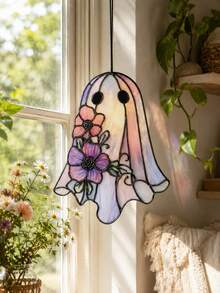 1pc Acrylic Ghost Flower Hanging Ornament, Floral Acrylic Pendant Decor, Cute Macaron Color Window Hanging, Bohemian Gothic Style Wall Hanging, Personalized Decorative Accessory, Witchy Room Decor, Pastoral Home Decor, Suitable For Plants, Windows, Kitchen, Bedroom Gift, Desktop And Wall Art - Style 2 - View 2