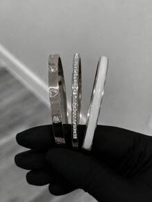 1/4件套18K镀金不锈钢心形扣手链，镶嵌立方氧化锆，女士珠宝套装，适合日常佩戴、音乐节、派对礼物 - 銀色 - 查看 3