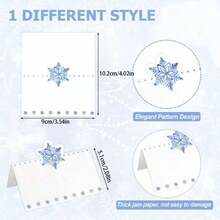 Tarjetas de mesa con copos de nieve navideños, tarjetas de lugar plegables estilo tienda, decoración para cena de invierno, boda, fiesta y reunión - Multicolor - Ver 7