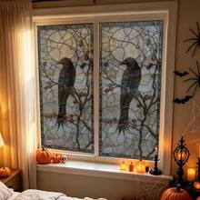 1 pieza Calcomanía de ventana con tema gótico de Halloween con cuervo, murciélago y telaraña, película de ventana de PVC estática reutilizable, adecuada para cocina, balcón, casa embrujada y decoración de fiesta en el hogar - Pegatina de vidrio esmerilado - Ver 5