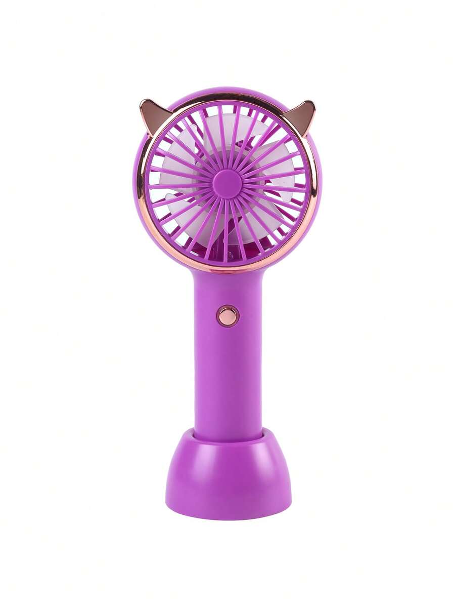 AOYI 1 Pc Rechargeable 500mAh Battery Operated Portable Handheld LED Light 3 Gear Mini Fan With Cat Ears, Suitable For Outdoor Use - Purple - View 1