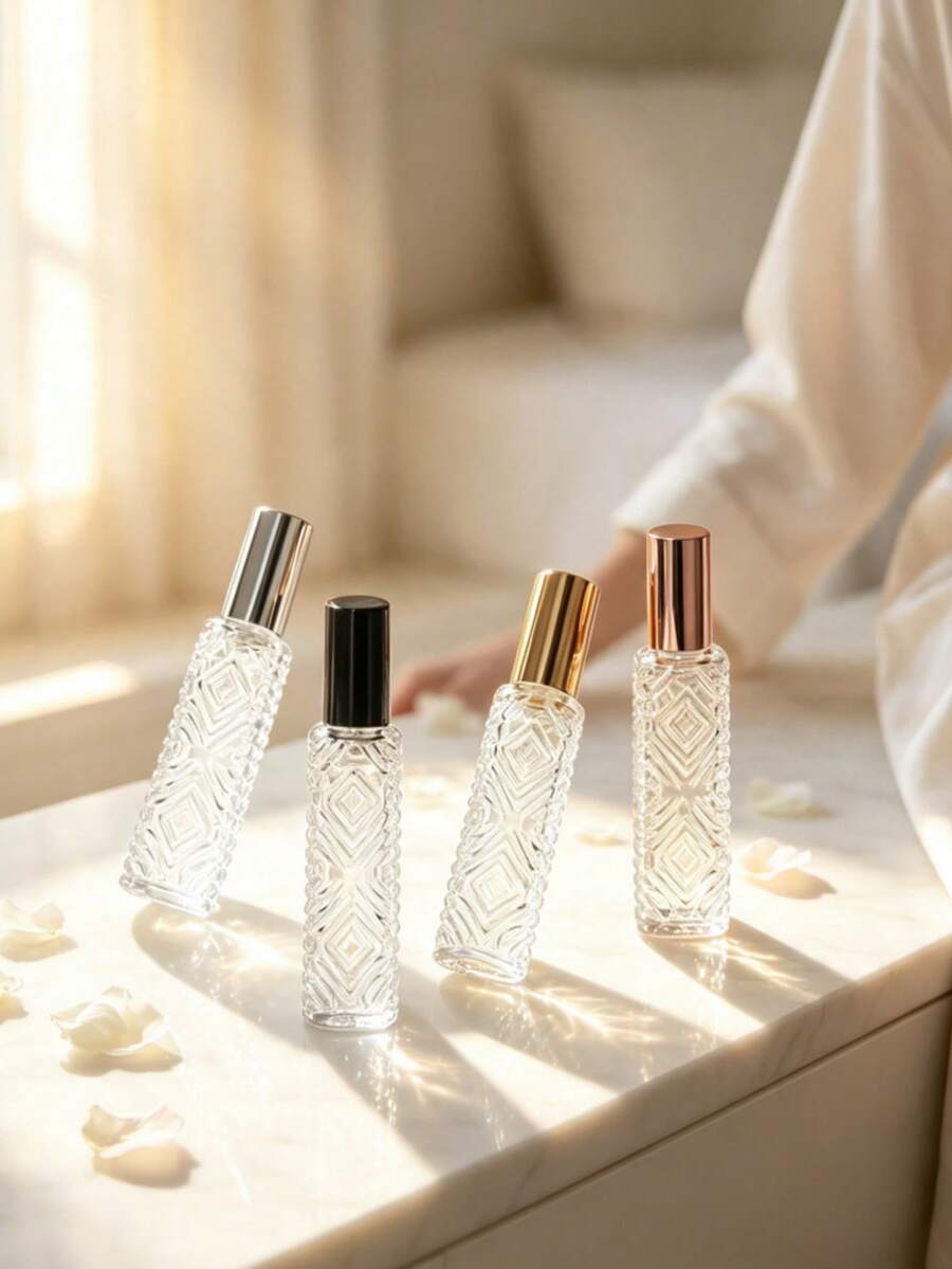 Rhombus Embossed Clear Glass Perfume Spray Bottle, Refillable Portable Fragrance Atomizer Travel Cosmetic Container - View 1