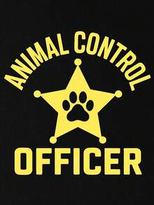 Men's T-Shirt With Animal Control Officer Print - Black Base, Eye-Catching Yellow Print - Breathable Cotton Blend T-Shirt - 黑色 - 查看 3
