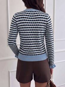 Women's Fashion Striped Pullover Sweater, Long Sleeve Round Neck Knit Top, Suitable For Autumn Wear - Multicolor - View 8