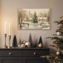 1pc Framed/Unframed Snowy Town Square Christmas Tree Canvas Poster Winter Wonderland Ice Skating Wall Art Print Xmas Festival Nordic Decor Rustic Painting For Apartment,Living Room,Bedroom,Modern Home Decoration - A - View 5