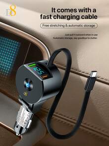 D8 3-In-1 Retractable Car Charger | 30W PD + 18W QC3.0 Fast Charging, USB-C Multi-Port Car Charger | Foldable & Retractable Cable, Portable Mini Travel Charging Essential | Compatible With IPhone 17/16/15, Ma*Book & S24/S23+ Fast Charging - Multicolor - View 8