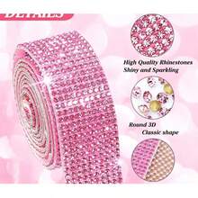 1 Yard Self‑Adhesive Shiny Crystal Rhinestone Trim, Christmas Decor Rhinestone Sequins Sticker, For Car, Computer, Vanity Table DIY Crafts, Wedding Party Decorative Sticker Roll, 2mm Rhinestone Accessory For Handicrafts - Sparkly - View 7