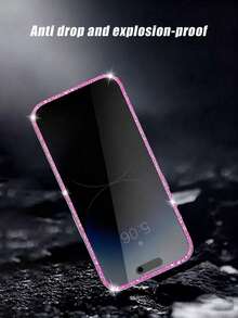 MSRI 2pcs, Pink Glitter Frame Privacy Tempered Glass Screen Protector, 9H Hardness, Anti-Peeping, Precise Fit, Suitable For Phone Cases, Fashionable Phone Accessory, Full Screen Coverage Phone Screen Protector, Compatible With Iphone Duo/18 Promax/18 Pro/18/17e/17 Pro Max/17 Pro/17Air/17/16 Pro Max/16 Pro/16 Plus/16/15 Pro Max/15//14/13/12 And Other Models. - Black - View 6