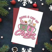 1pc Fun Christmas Greeting Card With Envelope - "Drink Up The Joy" Holiday Christmas Blessing Card, Suitable For Friends And Family, Holiday Celebration Card, Seasonal Celebration Card, Christmas Gift - A - View 4
