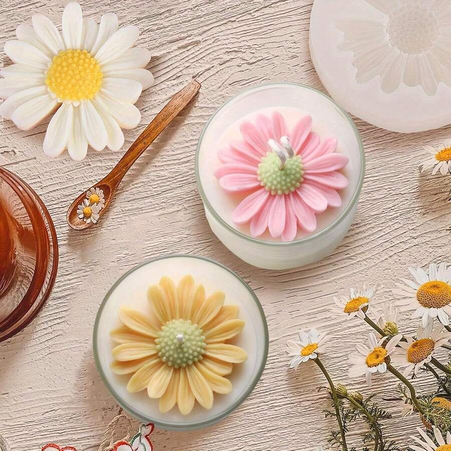 4 piezas Moldes de vela de margarita, adecuados para hacer velas, velas de resina floral 3D, moldes de jabón, moldes de silicona floral, fundición de resina epoxi DIY, cera, yeso, manualidades de arcilla polimérica - Molde de silicona - Ver 1