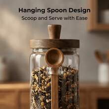 3 Pcs Multi-Size High Borosilicate Glass Spice Jars Set, Airtight Seasoning Containers With Wooden Lids & Unique Side Spoon Holder, Moisture-Proof Storage Canisters For Sugar, Coffee & Salt - Clear - View 7