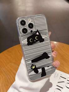 Black Cat Transparent Minimalist Fashion Creative Shockproof Phone Case Compatible With 17/17 Pro/17 ProMax, 16/11/16 Pro/16 Plus/16 ProMax/16E/15 ProMax/13/14/12 - Clear - View 1
