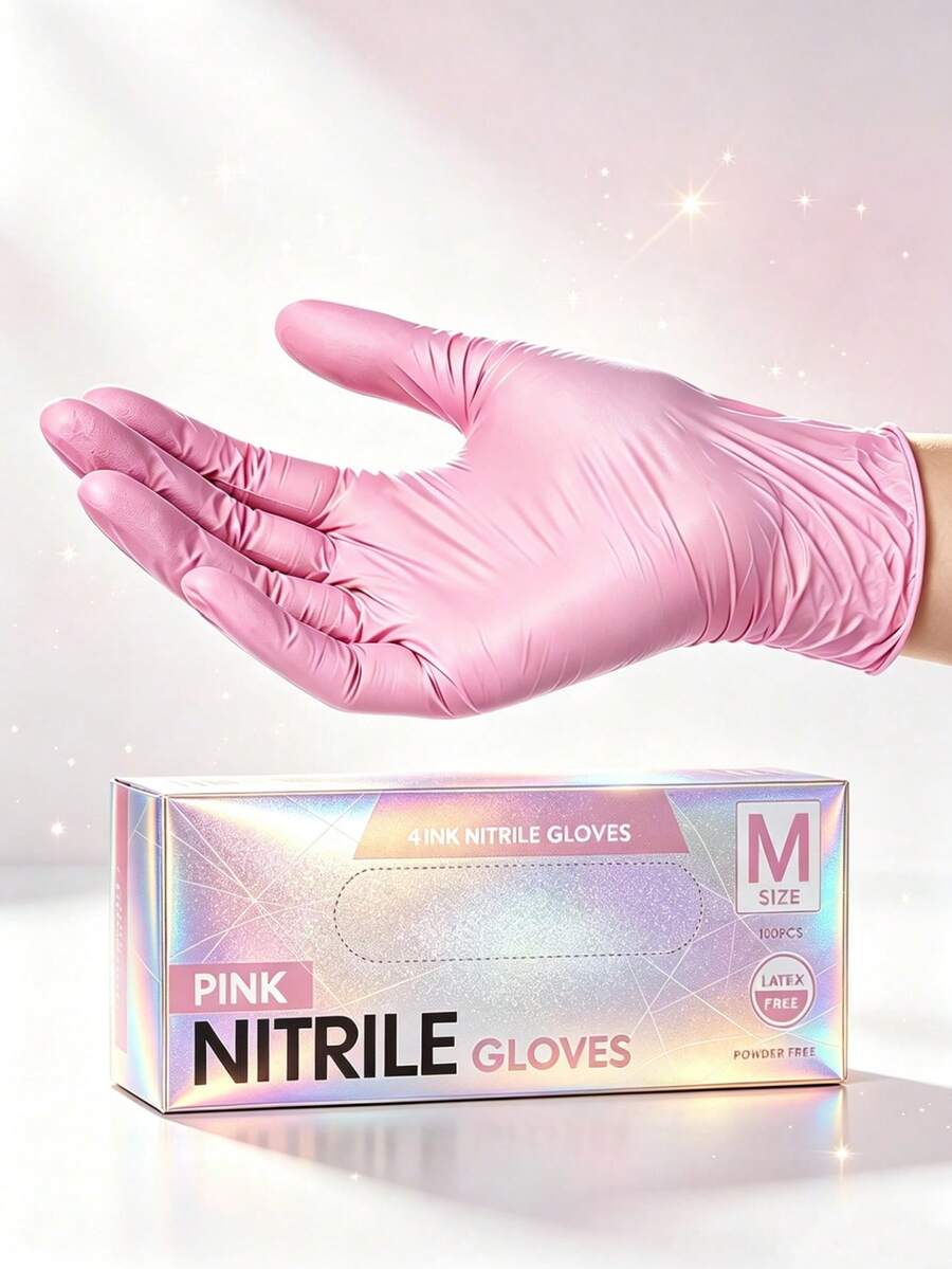 2/20/50/100入 粉紅色一次性丁腈手套，無乳膠防水防靜電多用途工作手套，無粉，適用於廚房、浴室、居家、染髮、美容院、繪畫、手工藝防護手套 [無盒裝] - 粉色 - 查看 1