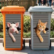 1件裝卡通動物圖案垃圾桶貼紙，14.57*32.28英吋，適用於戶外垃圾桶、牆面、廚房垃圾桶，居家裝飾，易於安裝，萬聖節、聖誕節裝飾，2D - 垃圾桶貼紙 - 查看 8