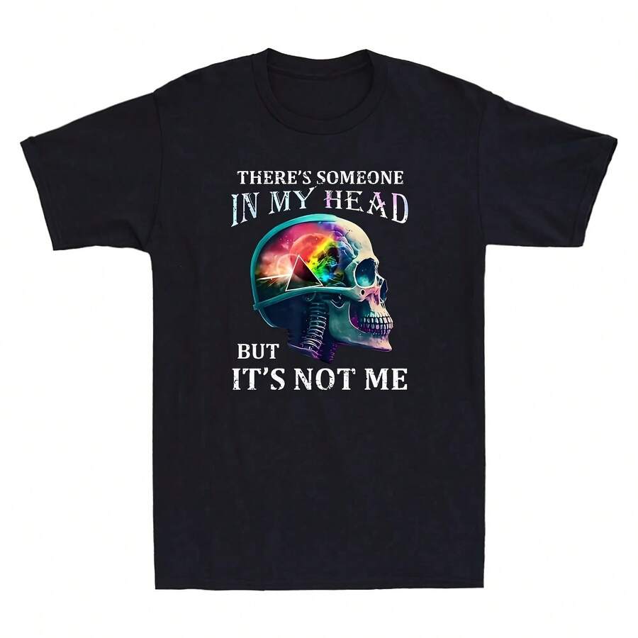 Funny Skull Print T-Shirt For Men, Cotton Round Neck Short Sleeve T-Shirt, Unisex Oversized Casual T-Shirts, Streetwear T-Shirts - Shape - View 1