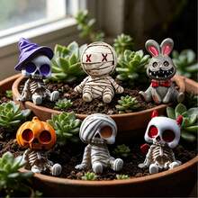 4pcs Resin Mummy Skeleton Demon Rabbit Mini Figurines, Dark Halloween Style, Suitable For Men And Women Desktop, Car Dashboard Decoration, Create Atmosphere, Perfect As Creative Holiday Gift - Multiple Styles - View 6