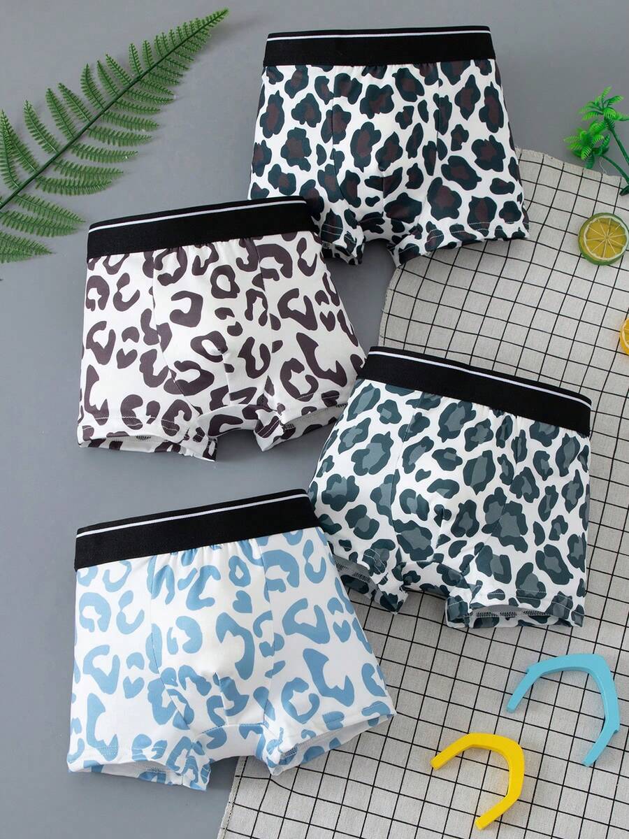 Young Boy 4pcs/Pack Boys Underwear Summer Comfortable Soft Printed Pattern Boxer Briefs - Multicolor - View 1