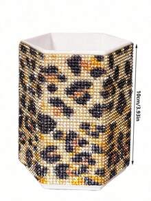 Soporte para brochas de maquillaje con estampado de leopardo y cristales de imitación, forma hexagonal, gran capacidad, superficie incrustada con cristales de imitación de colores, estilo de lujo brillante, patrón completo de cristales de imitación, forma de columna hexagonal, detalles de borde nítidos, contenedor de herramientas de maquillaje, adecuado para tocador de dormitorio, escritorio de sala de maquillaje y otras escenas - Multicolor - Ver 12