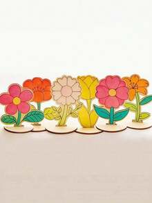 6 Types Of Floral Shaped Natural Wood Blank, Unpainted Natural Wood Floral Handmade Materials, DIY Free Painting, Suitable For Home Decor, Personalized Photo Display, Art Project Gifts, Birthday And Graduation Ceremonies And Other Occasions. - Multicolor - View 4