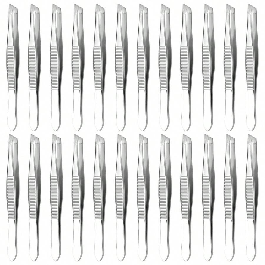 24PCS/12PCS Bulk Tweezers, 3.5 Inch Stainless Steel, Angled Tip | First Aid Tweezers Bulk, Suitable For Eyebrows, Clips And DIY Crafts; Lightweight, Suitable For Travel And Home Use - Multicolor - View 1