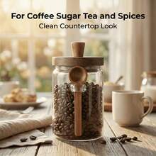 3 Pcs Multi-Size High Borosilicate Glass Spice Jars Set, Airtight Seasoning Containers With Wooden Lids & Unique Side Spoon Holder, Moisture-Proof Storage Canisters For Sugar, Coffee & Salt - Clear - View 9