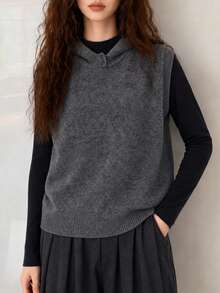 Women's Autumn/Winter Minimalist Casual Fashion Hooded Pullover Sweater Vest Fall - Grey - View 4
