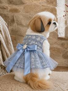 PETCIRCLE 1件寵物衣服 小狗幼犬貓咪適用 可愛寵物奢華優雅風保暖拍照裙 藍色公主香氛裙 - 彩色 - 查看 1