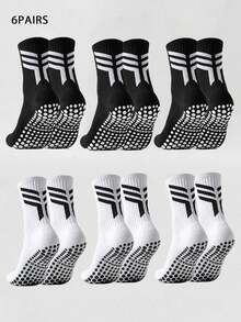 1/3/6 Pairs Men's Mid-Calf Silicone Non-Slip Breathable Comfortable Sports Socks Suitable For Basketball, Football, Running - Black and White - View 10