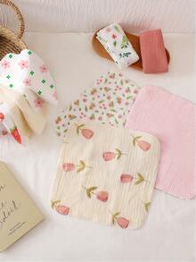 8pcs Comfortable Soft Double-Layer Hemmed Pure Cotton Baby Bibs, Wipes, Feeding Cloths, Multi-Purpose Towels, Cartoon Print, Suitable For Boys And Girls, All Seasons - Multicolor - View 3