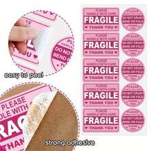 100pcs/10sheets Pink Fragile Stickers, Labeled "Caution" And "Thank You", With Permanent Adhesive, Suitable For Moving, Shipping, Packaging And Other Scenarios. Size 3"X2", School Supplies Category. - Cartoon - View 2