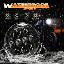 80W 5-3/4" 5.75" Round LED Projection Headlight Compatible With Dyna Street Bob Super Wide Glide Night Rod Train Deuce Custom Iron 883,Black - A - View 5