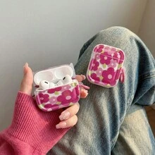 Casing Earphone Nirkabel Motif Bunga Merah Muda Cerah, Pelindung Motif Bunga Gradien Merah Muda yang Lucu dengan Pengait yang Serasi, Casing Earbud Semi-Transparan Lembut Tahan Guncangan untuk Headphone Nirkabel - Berapa banyak - View 3