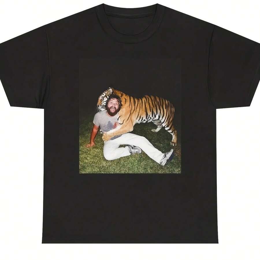 Unisex Retro Graphic T-Shirt The Hangover Tiger - Retro Comic T-Shirt With Tiger And The Hangover Themed Graphics - Shape - View 1