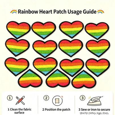 Rainbow Small Heart Pattern Iron-On Embroidery Patch - Fun Design - Easy To Sew Or Iron, Durable Fabric Badge, Suitable For Personalized Jackets, Bags And More