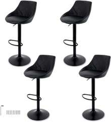 Sillas de Bar y Barra de Cocina con Respaldo y Reposapies de Altura Ajustable - Bancos Taburetes para Bar con Asiento Acolchado Diseño Elegante Set de 4 Piezas Negro + Kit de Armado - Blanco - Ver 2