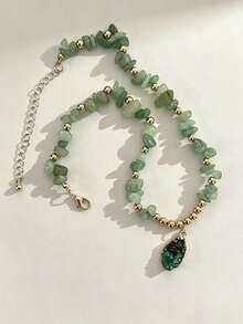 1pc Bohemian Style Purple Crushed Stone Personalized Necklace (Crushed Stone Size & Color Vary Randomly) - Green - View 9
