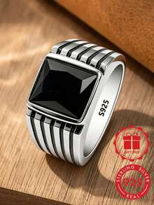 Anel de Banda Larga de Prata Esterlina 925 para Homens, Exalando Luxo Elegante e Estilo Popular, Adequado para Uso Diário, Presentes, Banquetes, Férias e Presentes para Amigos e Família - Prata - Visão 1