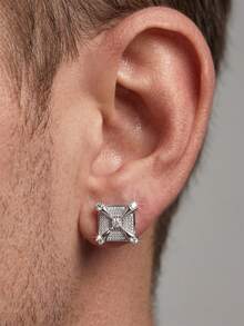 2pcs Vintage Hip Hop Cuboidal Dragon Claw Square Zirconia Stud Earrings, Suitable For Daily Wear For Men - Earrings - View 8