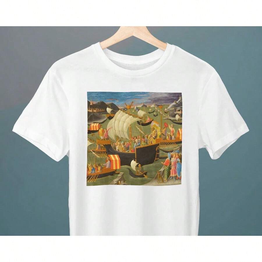 Reise der Magier, Melchior überquert das Rote Meer, Pesellino, Unisex T-Shirt, Kunst-T-Shirt, Geschenk für Sie, Geschenk für Ihn, Geschenk für Kunstliebhaber - Weiss - Übersicht 1