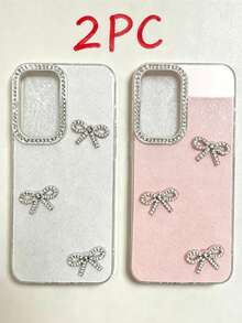 1件粉色亮片蝴蝶結手機殼 + 1件白色亮片蝴蝶結手機殼 - 彩色 - 查看 2