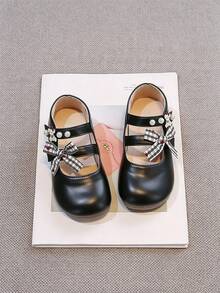 1 Pair Black Cute Bow Fashionable Slip-On Baby Shoes, Massage Insole, Soft Non-Slip Flat Sole, Suitable For All Seasons - Black - View 2