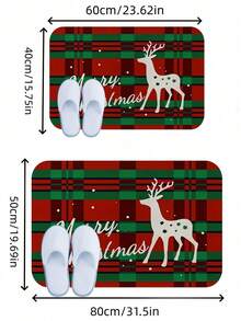 Christmas Welcome Mat, Festive Red & Green Plaid Design | Machine Washable Crystal Velvet Rug, Perfect For Entryway, Living Room, Bedroom, Kitchen, Hallway, Office | Christmas Decor Door Mat, Deer Christmas Decor Rug - A - View 8
