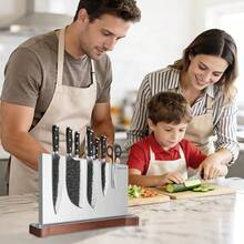 Large Magnetic Block Holder Without Knives Kitchen Counter, Stainless Steel Material Magnetic Storage Stand Rack With Strong Double Sided Magnet And Wood Base - 16.15x 11 Inches - Multicolor - View 6
