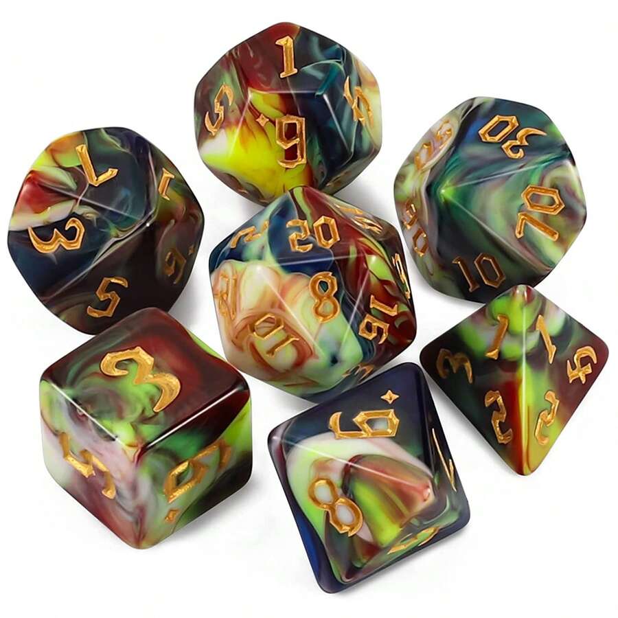 Set Dadu D&D Poliedral dengan Tas Dadu untuk Dungeon and Dragons D&D RPG (Permainan Peran) - Warna Campuran - View 1