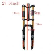26/27.5 Mountain Bike Double Shoulder Fork, Oil Spring Suspension, 28.6mm X 220mm Steerer, 130mm Travel, 34mm Leg, QR 100mm - 27.5 Inches (YELLOW) - View 2