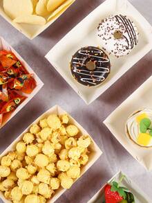 20/24/30/50/100PCS Halloween Paper Food Trays,Disposable Snack Boxes With Gothic Skull, Red Roses,Spiders And Spider Web Print On Beige, Serving Trays For Popcorn,Candy, Fries,Nachos,Hot Dogs,Cookies,Desserts, Gothic Tablescapes And Halloween Buffets - Multicolor - View 5