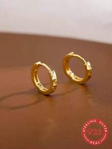 1 Pair S925 Sterling Silver Minimalist Fashion Niche Design Asymmetrical Geometric Faceted Hoop Earrings For Women, Daily Commute Versatile Classic Elegant Personalized Round Earrings, Light Luxury High-End Ins Cold Style Gentle Elegant - Ring - View 4