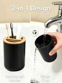 This Innovatively Designed Black Toothbrush Cup With Lid Is Made Of Durable Plastic, Perfect For Storing Oral Care Products. It Can Also Be Used As A Household Item, Toothbrush Holder, Home Decor, Storage Box, And Bathroom Personal Care Accessory. - Multicolor - View 10